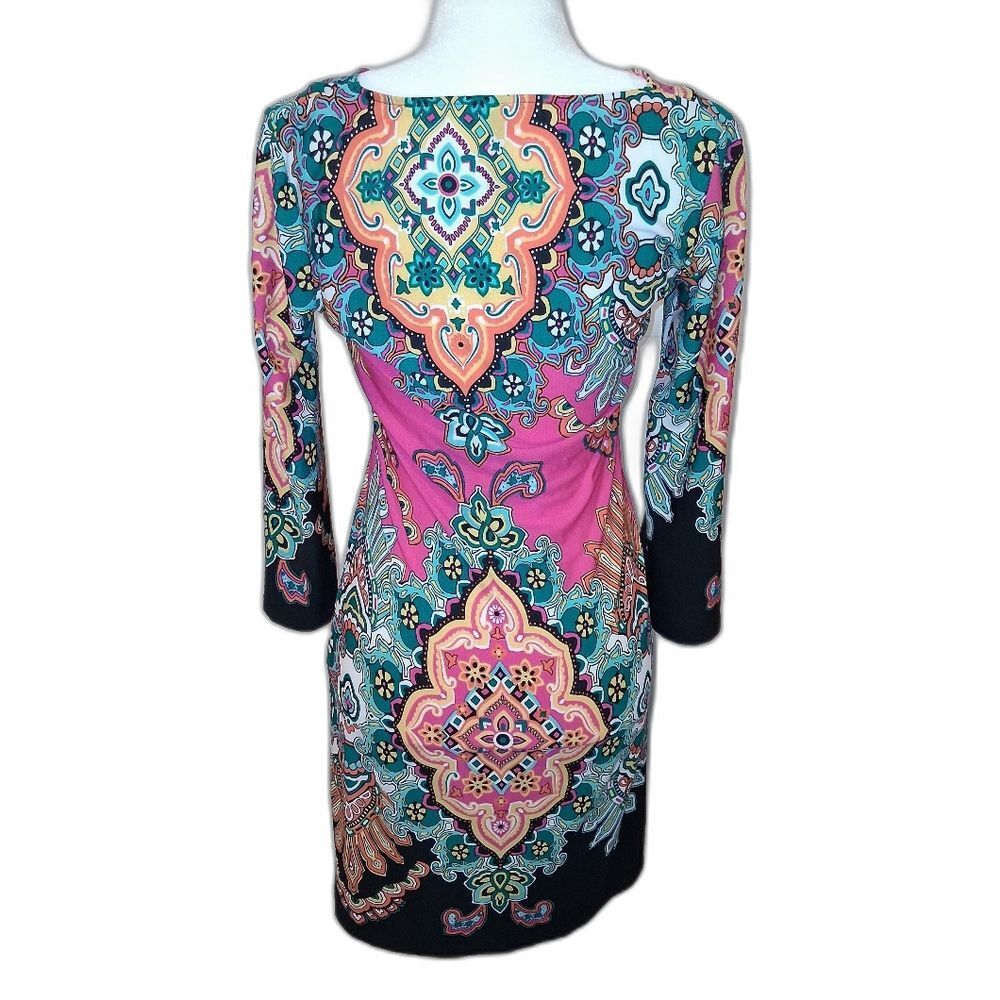 White Mark Couture Collection Vibrant Pink Paisley Medallion Dress Women’s Sz M - Picture 4 of 7